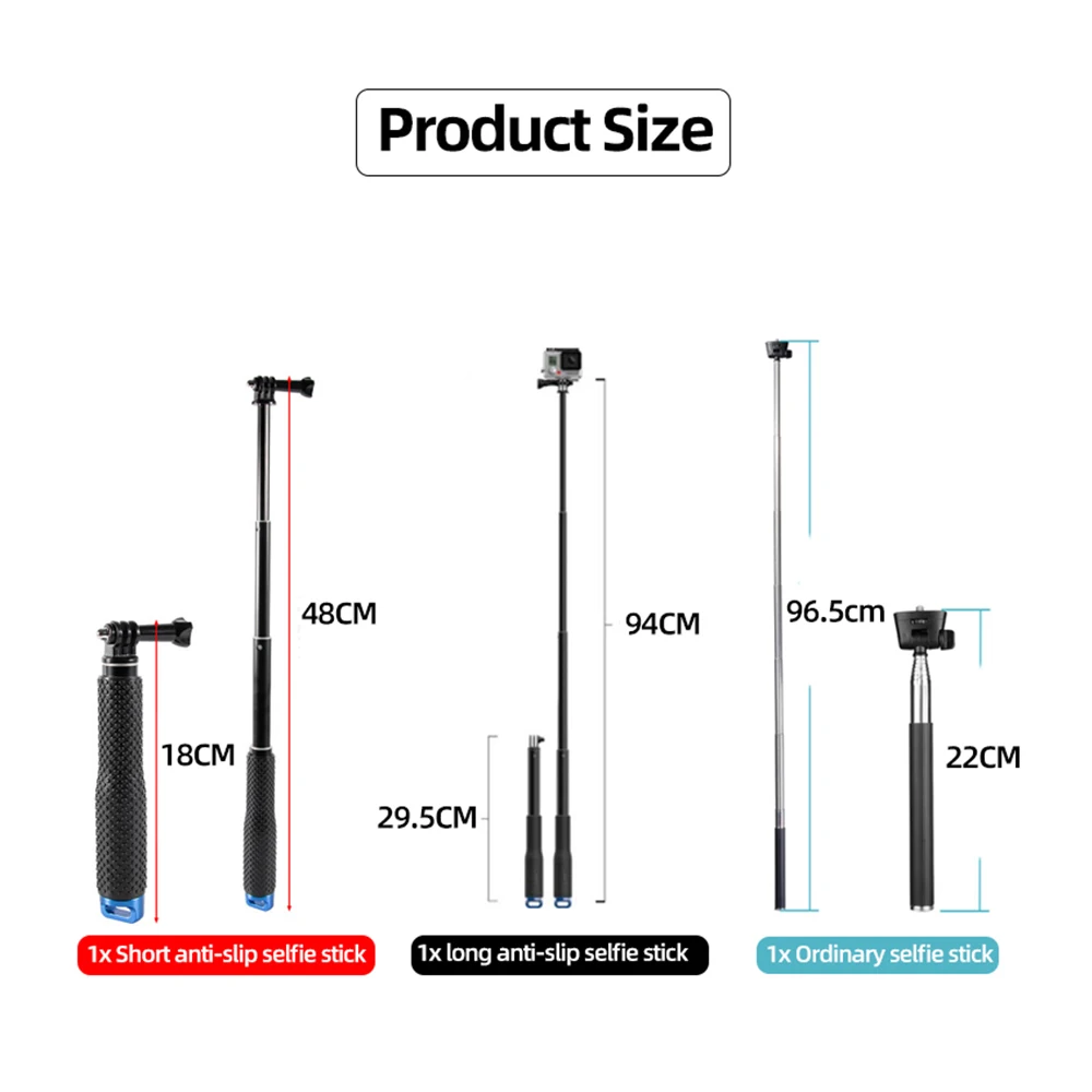 Selfie Stick Aluminum Alloy Adjustable Monopod Extension Rod For GoPro Hero 13 12 11 10 9 7 6 5 Insta360 X4 X3 DJI Action 5 4 3