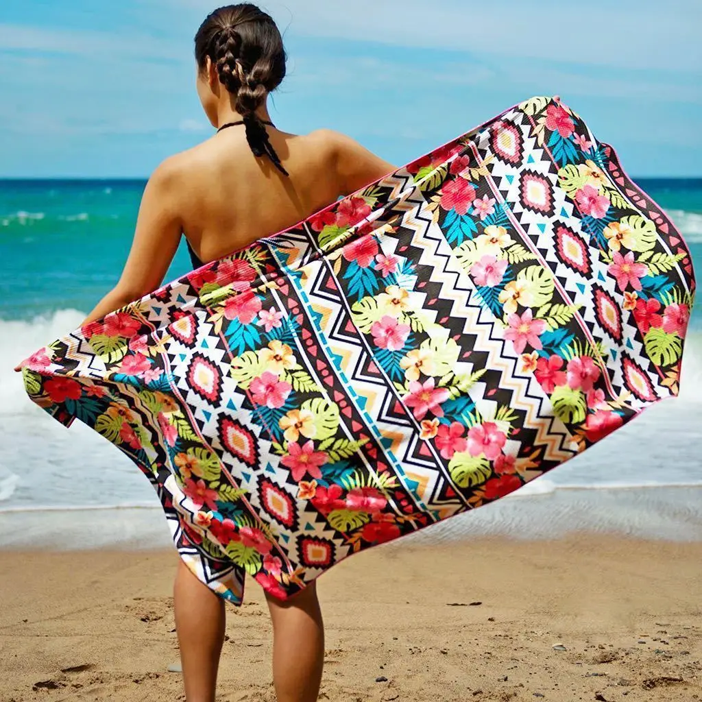 Tropical Irregular Geometric Pattern Printed Beach Towel Light Weight Swimming Gym Towel Sand Free Quick-dry Beach Towels