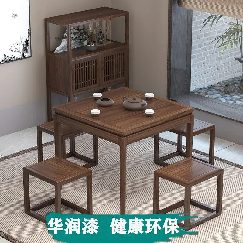 Square  Chess and Card Playing  Square Dining Table New Chinese Solid Wood Tea Table and Chair Combination