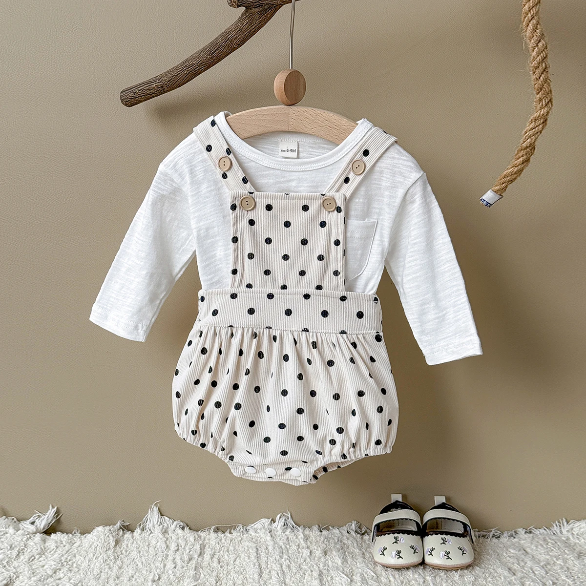 1-18 months baby autumn brown polka dot triangle crawling suit brown long sleeved