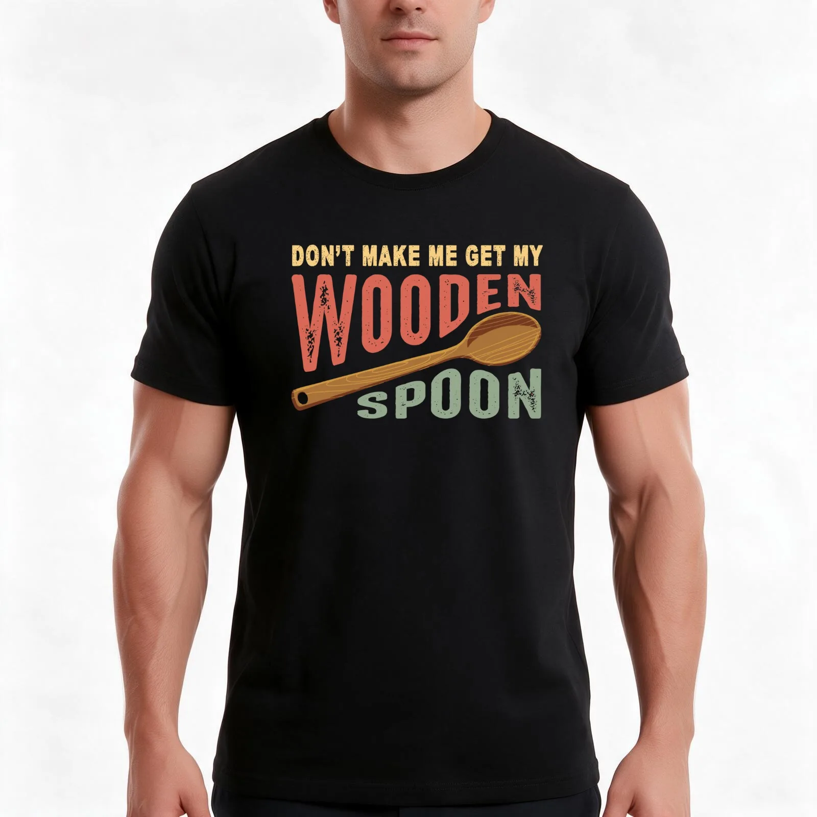 Don't make me get my wooden spoon funny gift for survivor in vintage style T-Shirt, Summer Casual Cotton Tee, Unisex Men Women