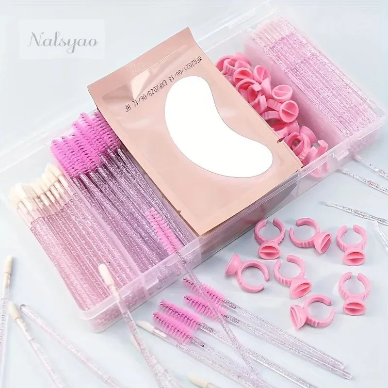NalsyaoUse Lash Extension Supplies Kit Disposable Mascara Brushes Eyelash Glue Rings Under Eye Pads Micro Brushes for Salon Home