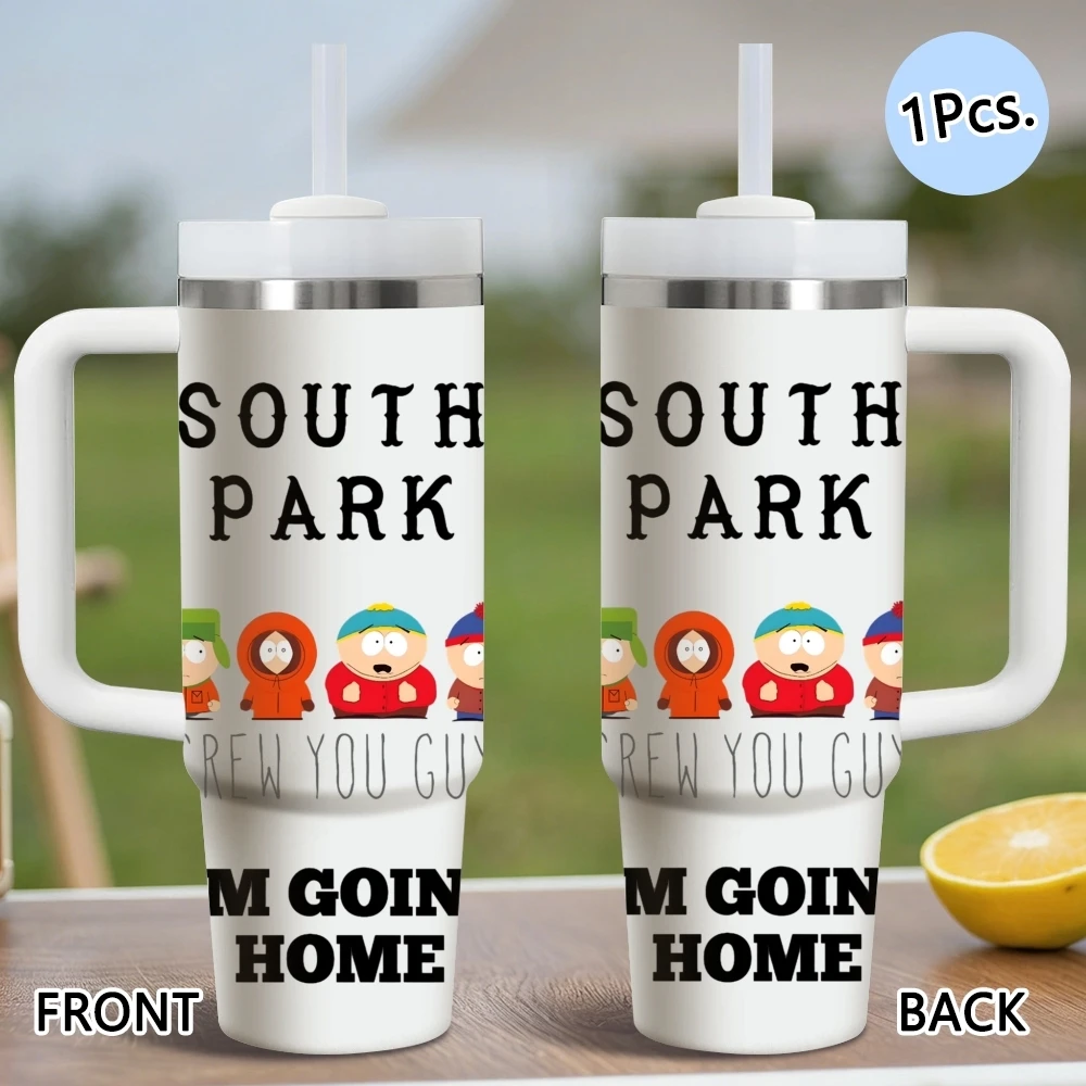 Anime S-South Park Vacuum Flasks 40oz Stainless Steel Insulated Tumbler with Handle & Straw Leakproof Travel Mug