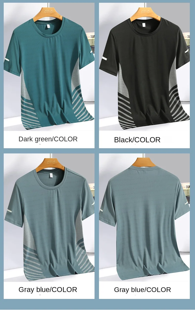 Running T-shirt Men Summer Ice Silk Thin Top Reflective Printing Quick Dry Short Sleeve Breathable Fitness Sports T-shirt 5XL