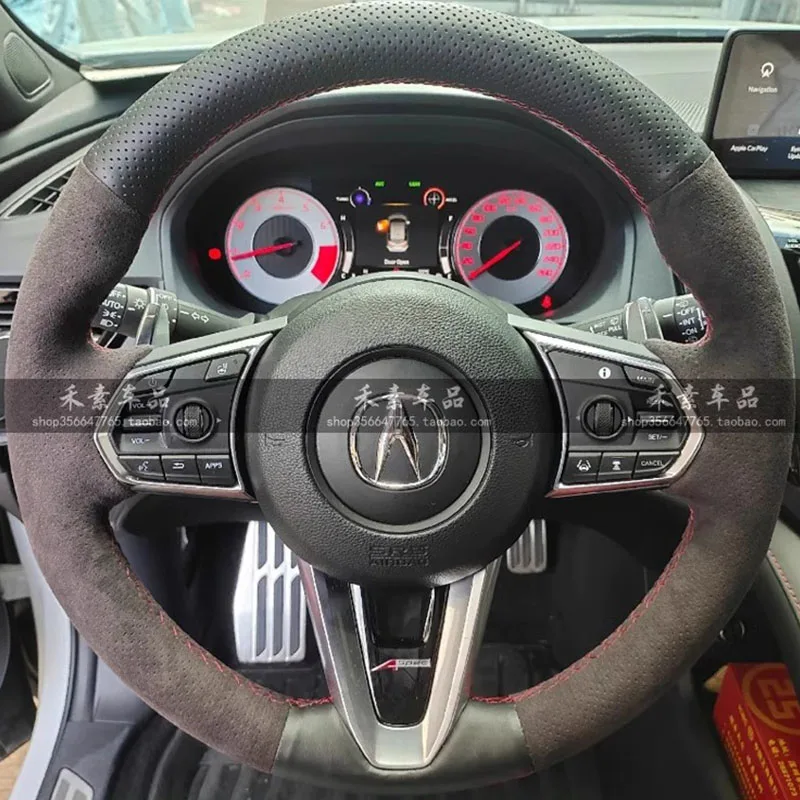 100% Fit For Acura TLX MDX RLX ZDX CDX RDX TL RL Hand-stitched Non-Slip Suede Genuine Leather Car Steering Wheel Cover