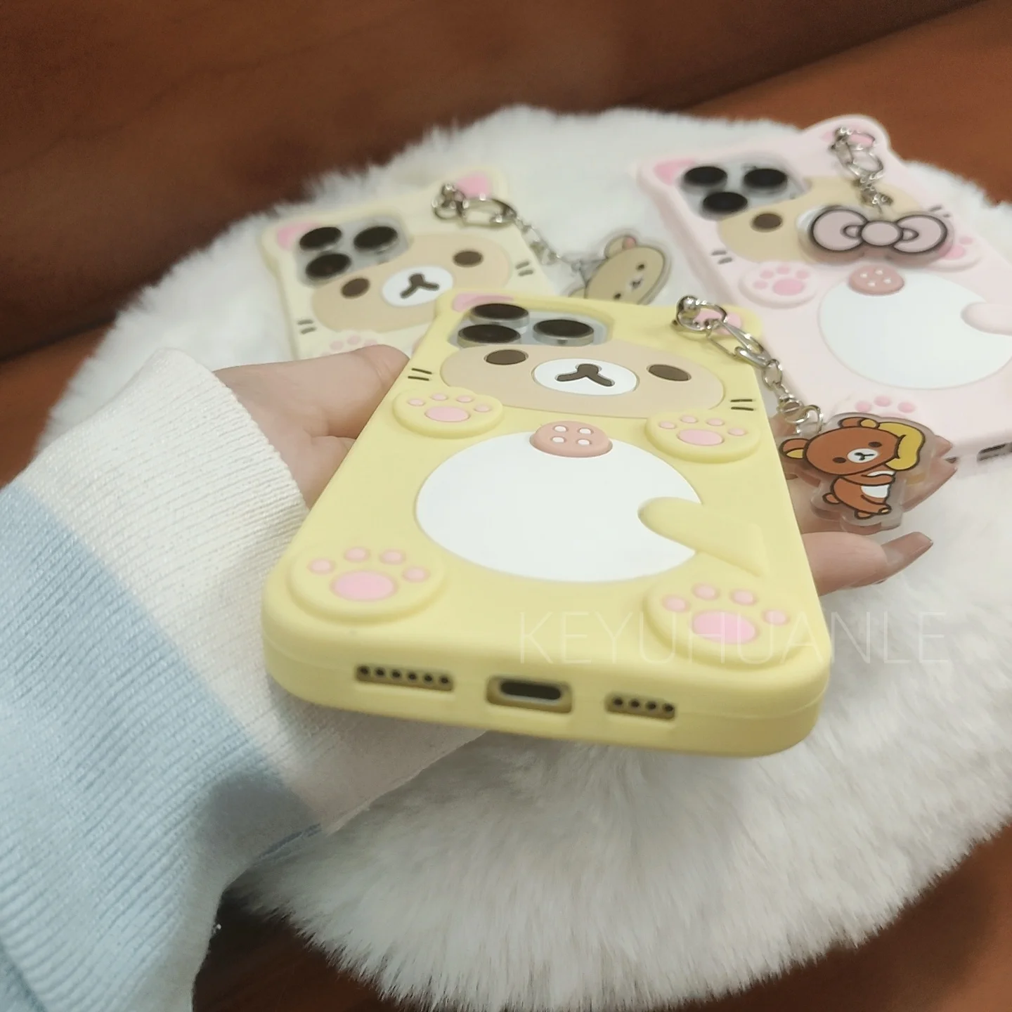 3D Rilakkuma Phone Case For Samsung Galaxy S24 S23 S22 S21 S20 FE Plus Ultra A54 A53 A14 Key Chain Pendant Cartoon Cover - náhled 5
