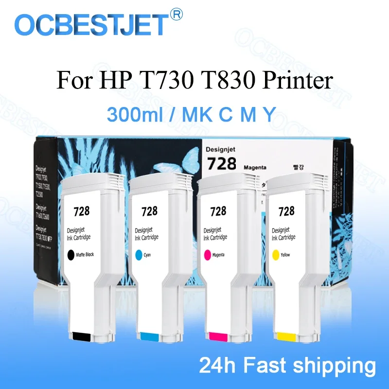 

Ocbestjet For HP 728 728XL Compatible Ink Cartridge For HP DesignJet T730 T830 With Full Ink F9J68A F9J67A F9J66A Vivid Color