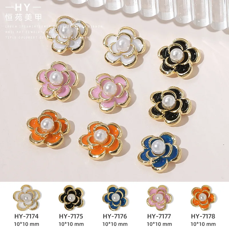 10Pcs/Lot Nail Enhancement Small Fragrance Pearl Rose Alloy Jewelry Wholesale Oil Drop Camellia Flower Bear Nail Decoration