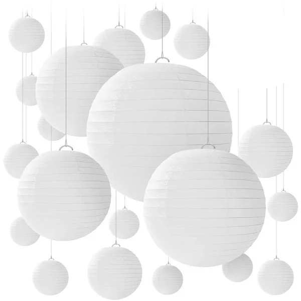 20 White Round Paper Lanterns for Weddings Birthdays Parties and Events Assorted Sizes  15cm, 20cm, 25cm, 30cm (5 of Each Size)