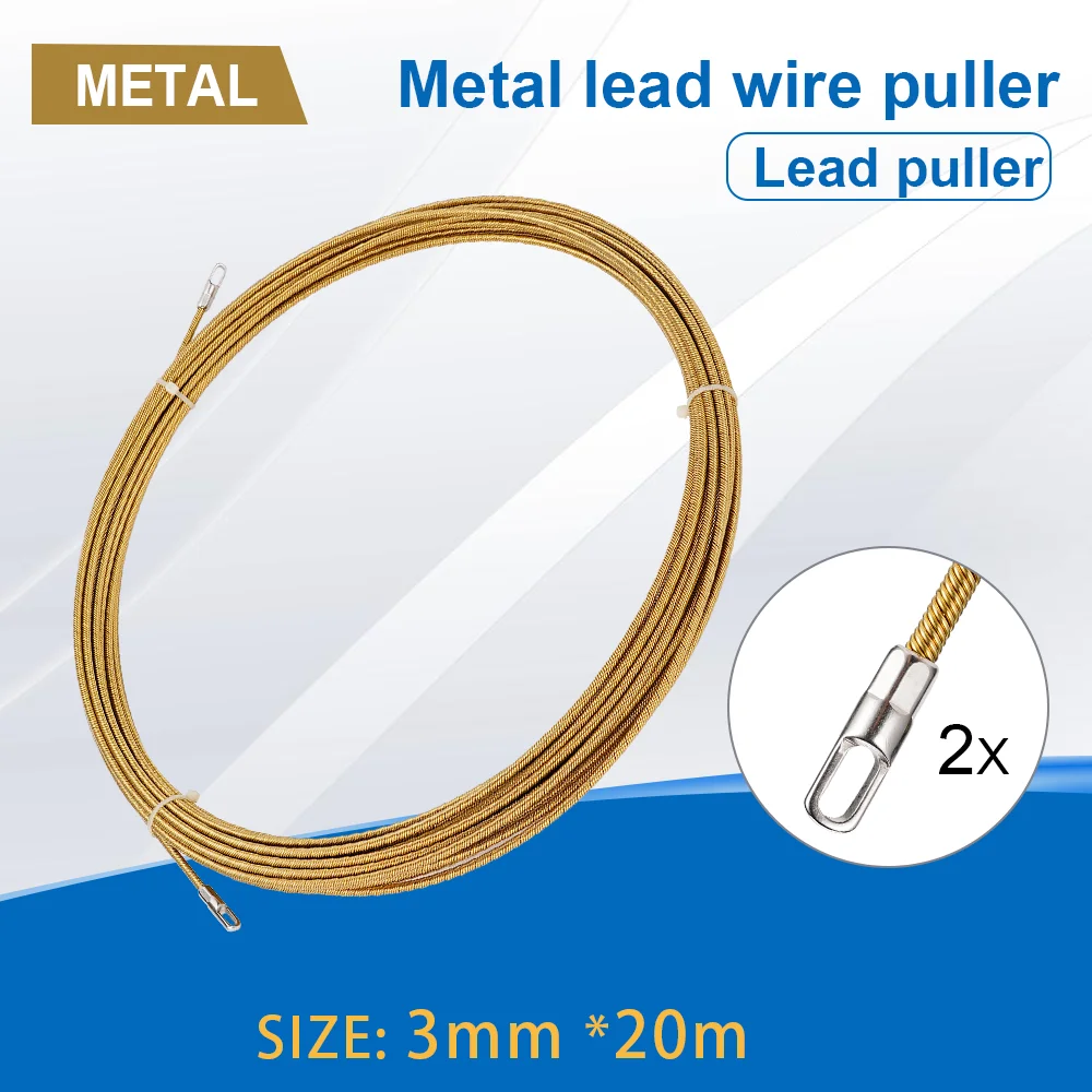 Fish Tape Wire Puller 3mm Diameter 20M Steel Nylon Cable Puller With End Caps For Electrical Conduit Electrician Wiring Tool