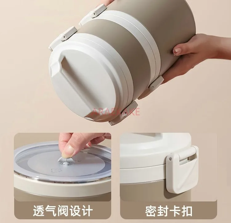 Vacuum insulated lunch box, four layers, large capacity insulation bucket for office workers, ultra long stainless steel