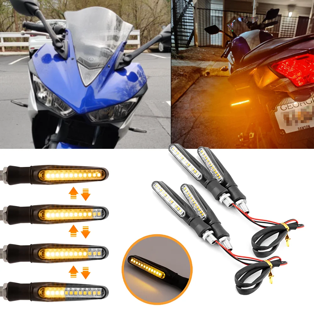 

4PCS Motorcycle Indicators Flowing LED Turn Signal Light 12V For Motorbike Scooter Quad Cruiser Off Road Amber Yellow Waterproof