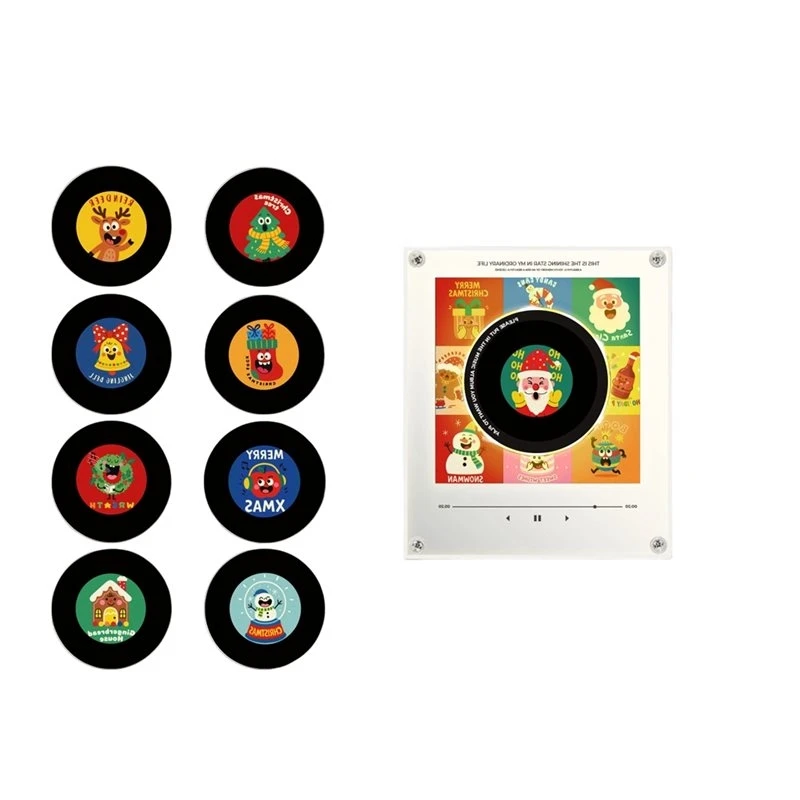 ABUG-Xmas Fridge Magnet Touch To Play Christmas Magnetic Music Vinyl Record Player Night Light Built-In LED