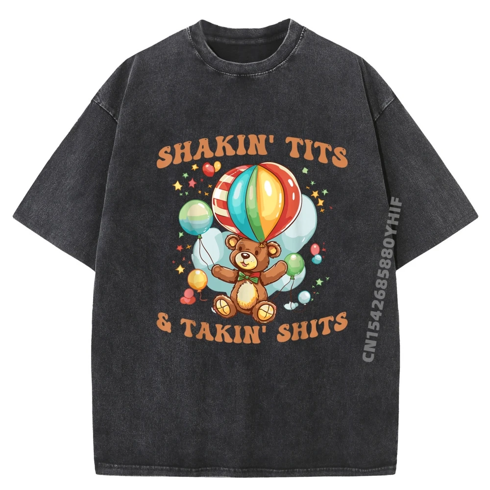 

Мужские топы и футболки Футболки с рисунком Ретро стираная одежда Футболки с принтом Shakin' Tits and Takin' Shits Классические
