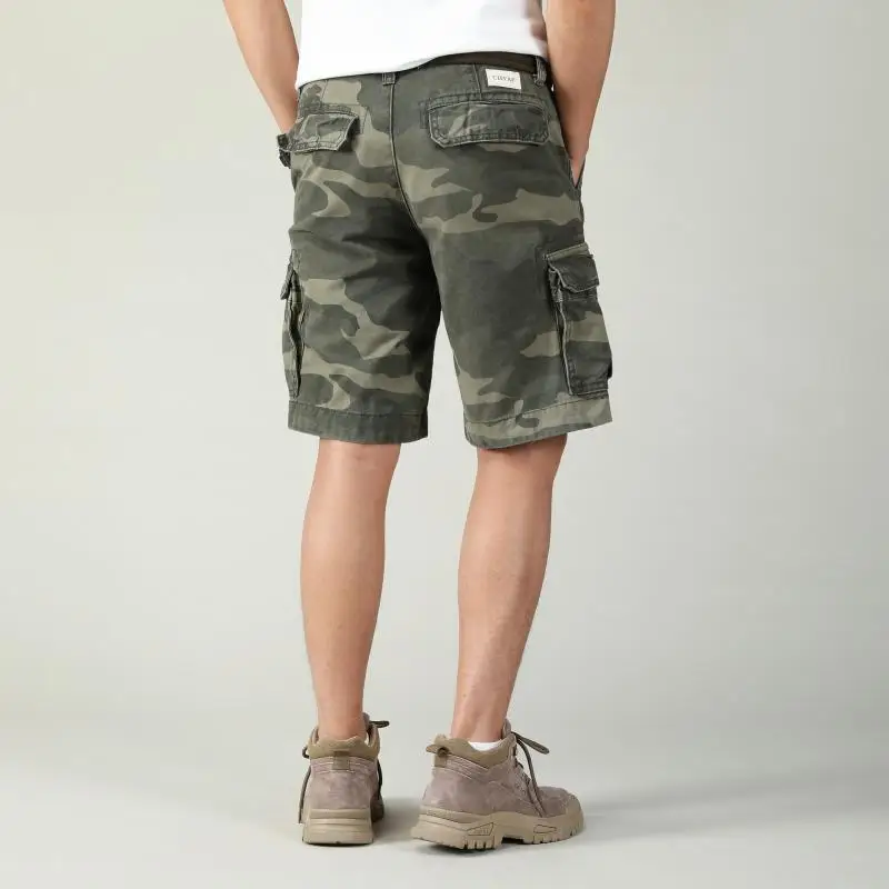Men Summer Casual Shorts with Belt Cotton Loose Knee-Length Working Pants Male Fashion Straight Shorts Cargo Shorts