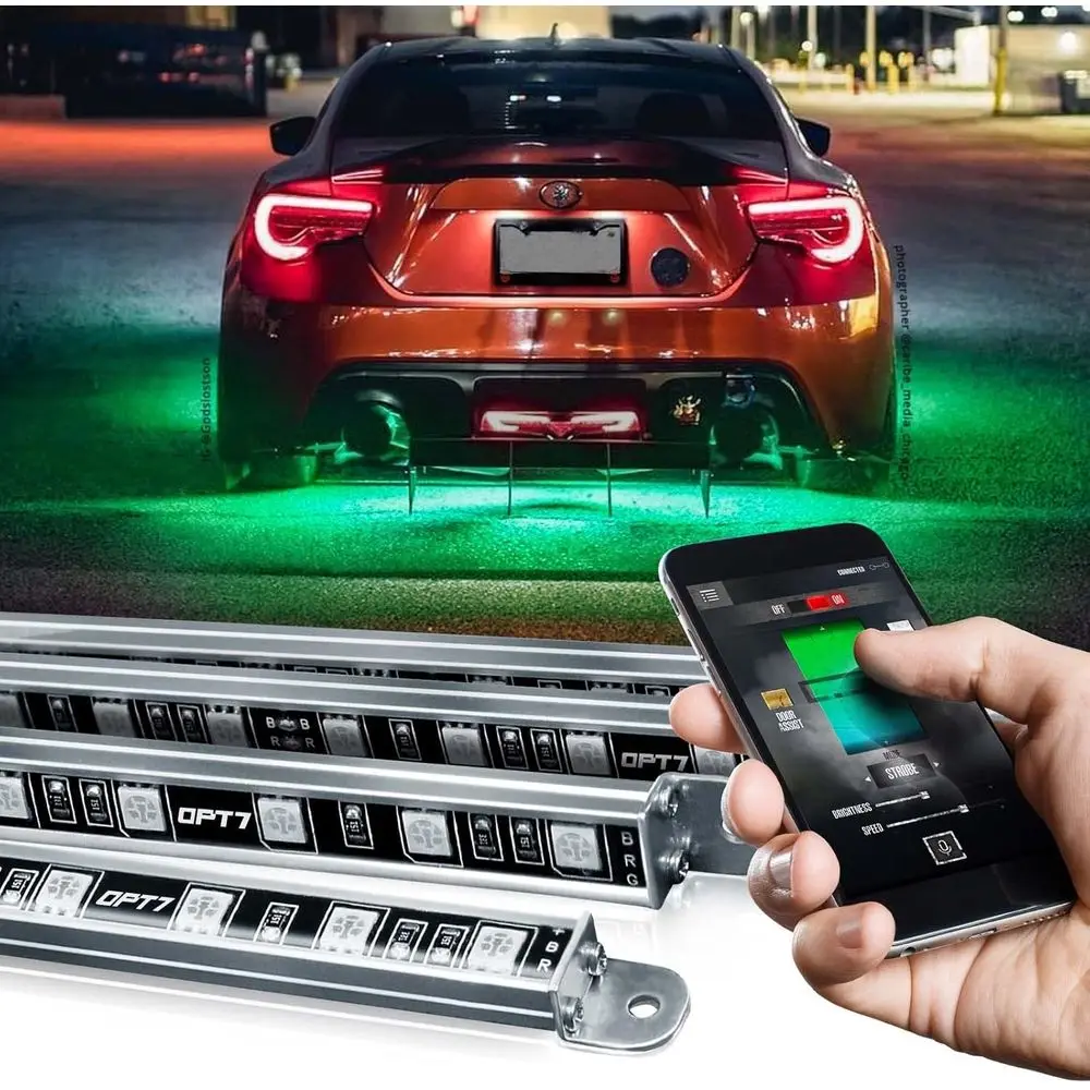 

Aura Pro Underglow LED Lights with APP & Remote Control, RGB Multicolor e, Music Sync, 4 PCS Waterproo Rigid Light Bar, Exterior
