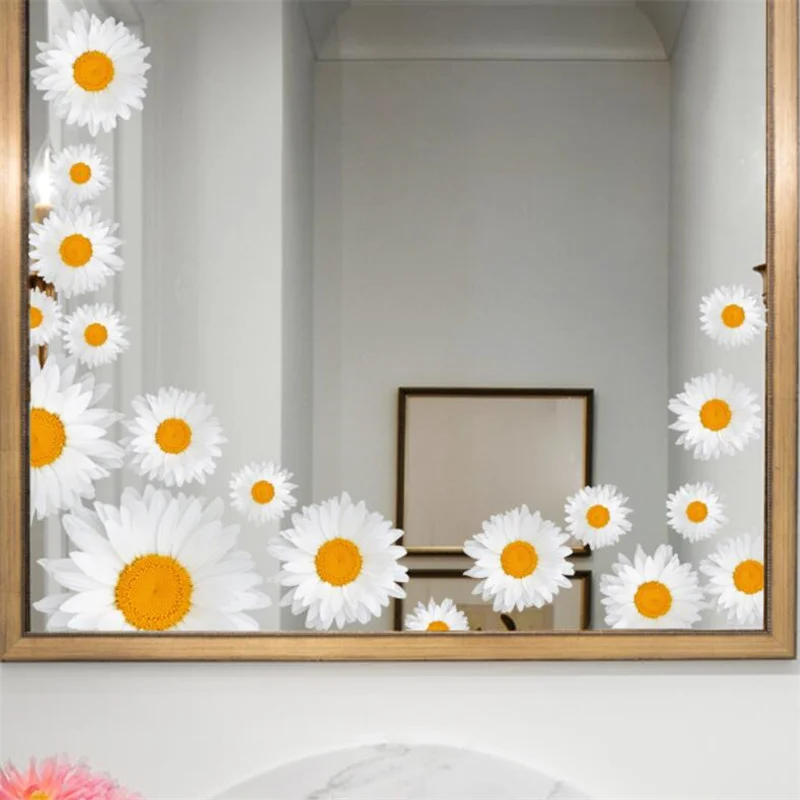 1PCS White Flowers Little Daisy Self-Adhesive Decorative Wallpaper Home Decor Wall Stickers For Girl Room Bedroom DIY Art Mural