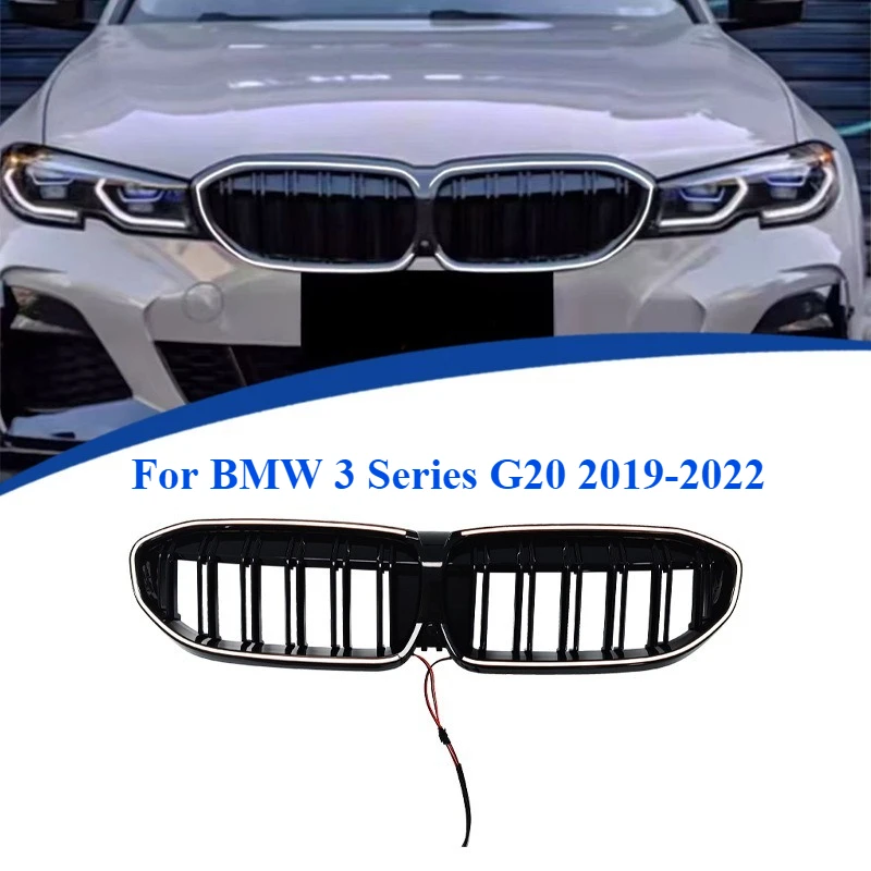 

For BMW 3 Series G20 2019-2022 LED Glow Kidney Grille Front Grill with Lights OEM Style Direct Replacement No Cutting Required