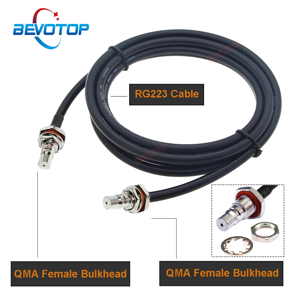 BEVOTOP Waterproof Bulkhead QMA Female to QMA Female RG223 Cable 50 Ohm Double Shielded Low Loss RG223 Pigtail Extension Jumper
