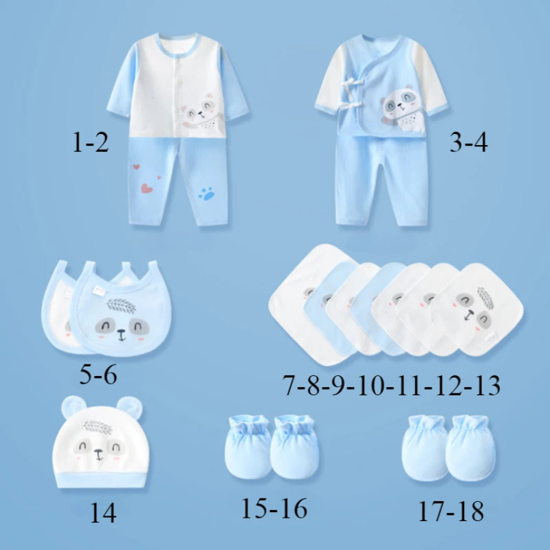 Newborn 18pcs/Set Clothes Soft Cotton Cartoon Clothing Set Spring Autumn Baby Boys Girls New Born Hat Bib Suits 0-6Months Babies