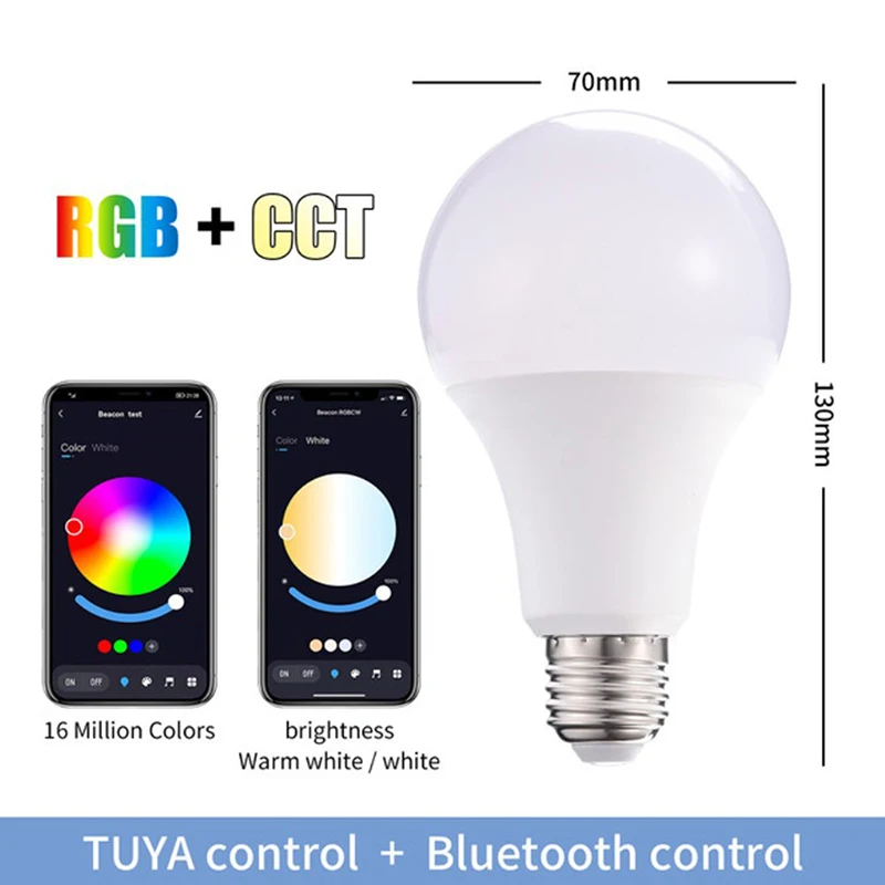 หลอดไฟอัจฉริยะควบคุมด้วยบลูทูธ15W หลอดไฟ LED E27 RGB หรี่แสงได้การตกแต่งบ้าน