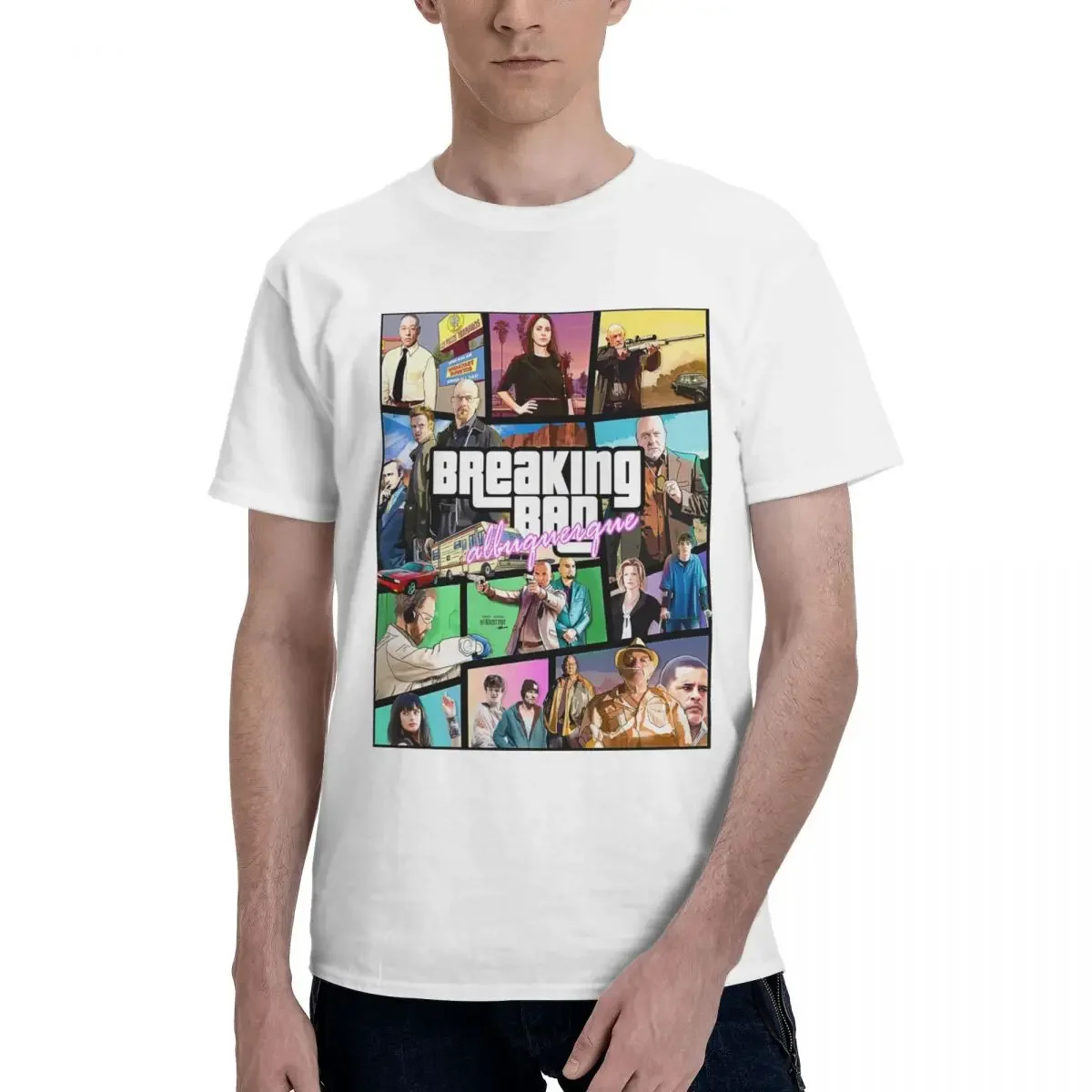 Novelty Breaking Bad GTA Collage T-Shirt Men Women Round Neck 100% Cotton Short Sleeve Tees S-4XL Clothing