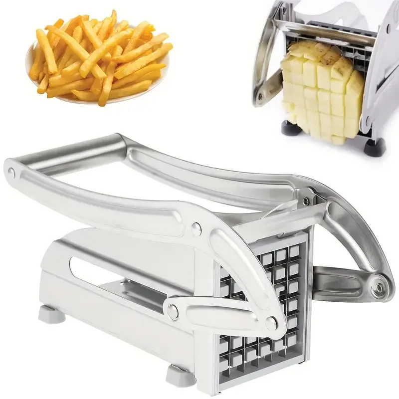 1 Stück Edelstahl Manueller Kartoffelschneider 4-in-1 Pommes-Frites-Schneider Kartoffelchips-Hersteller Fleischzerkleinerer Küchen-Schneidemaschine – Detail 3