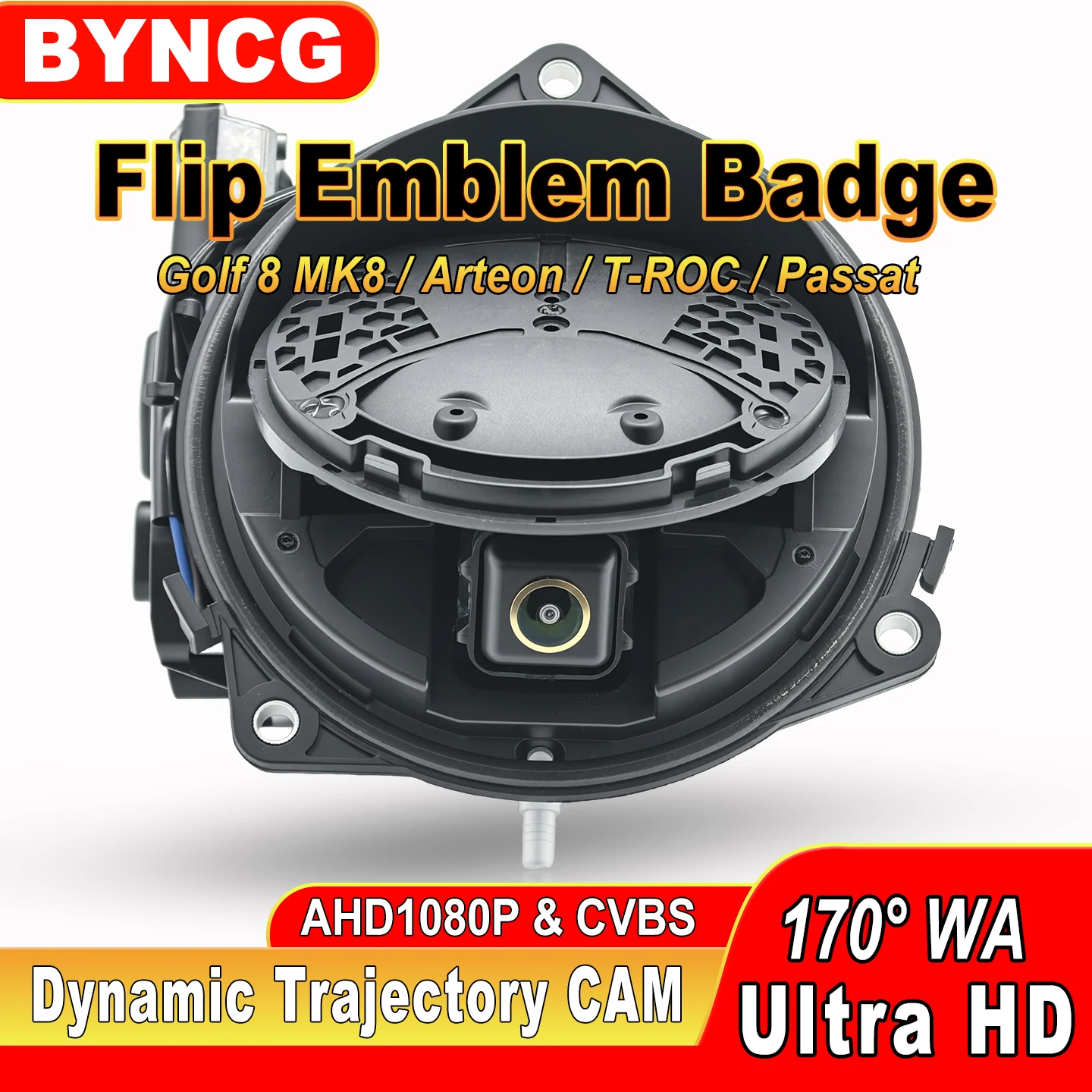 Dynamic Trajectory Rear View Flip Emblem logo AHD CVBS 170° Camera for Golf8 MK8 Arteon CC T‑ROC Passat Beetle 2021+
