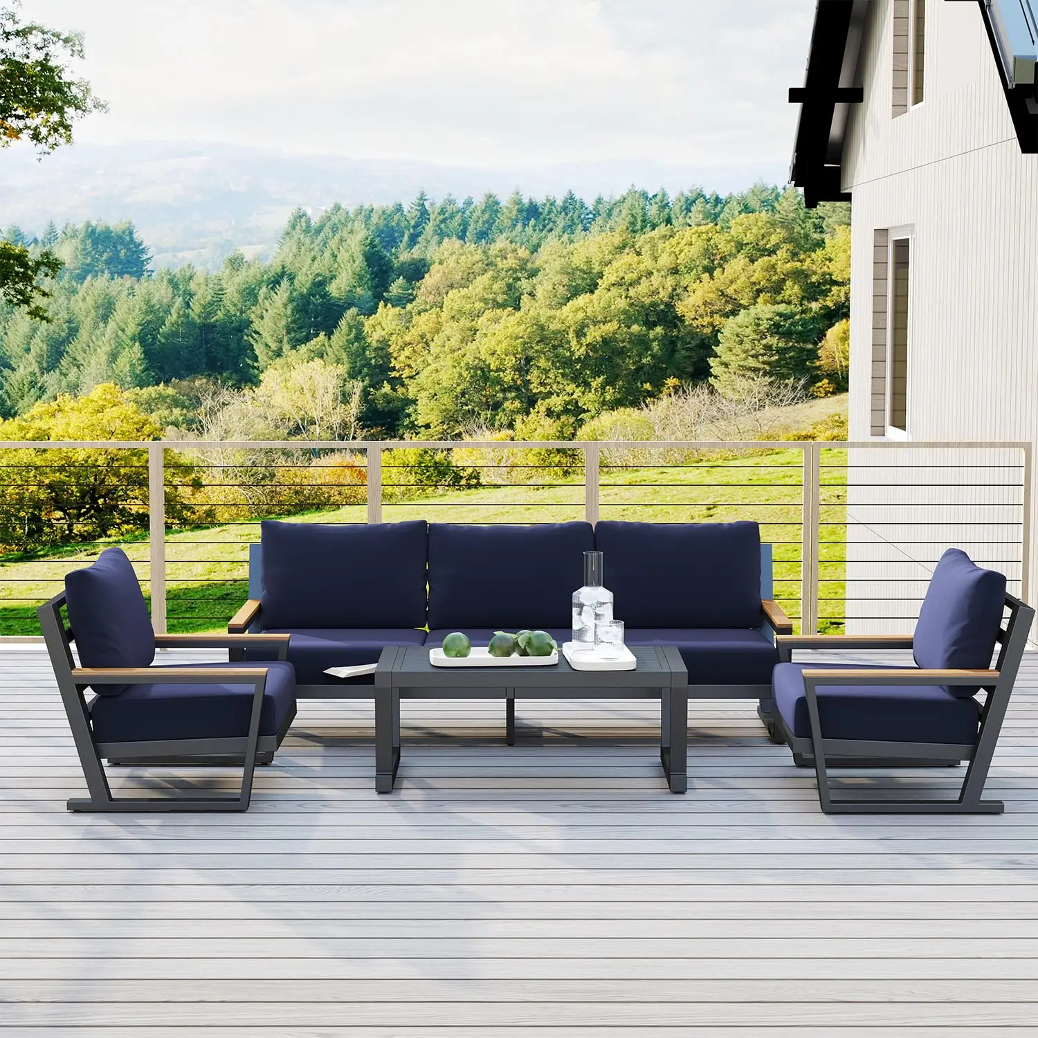 5-Seat Aluminum Outdoor Sofa Set Modern Patio Sectional with Coffee Table & Washable Cushions for Garden Backyard, Customized