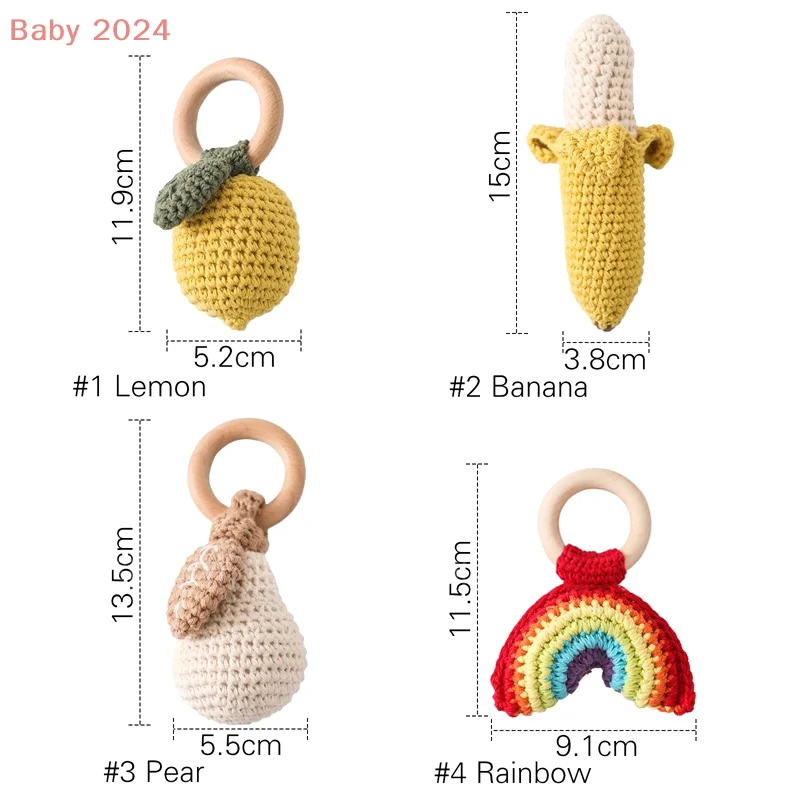 Chocalho de limão mordedor brinquedo crochê mordida de frutas força exercício sensorial música infantil bebê recém-nascido mastigar brinquedo