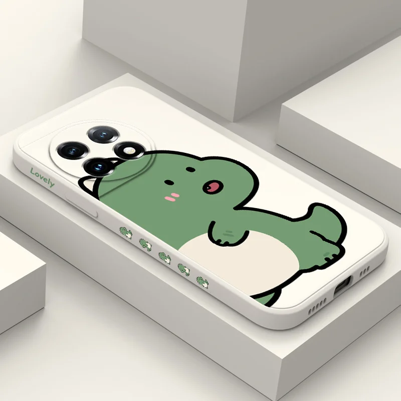 Coque de Protection dinosaure en Silicone liquide, étui pour Oneplus 13 13R 12 12R 11 11R 10 10T 9R 9RT 9 8T 8 7 7T Pro 5G