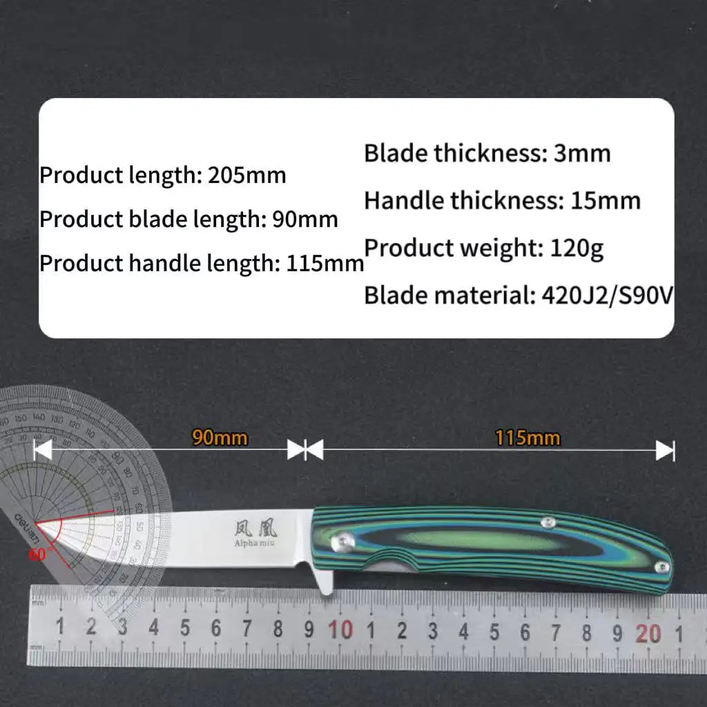 S90V Outdoor Multi-Functional Folding Knife, Portable Small Knife for Peeling Fruits and Vegetables, High Hardness