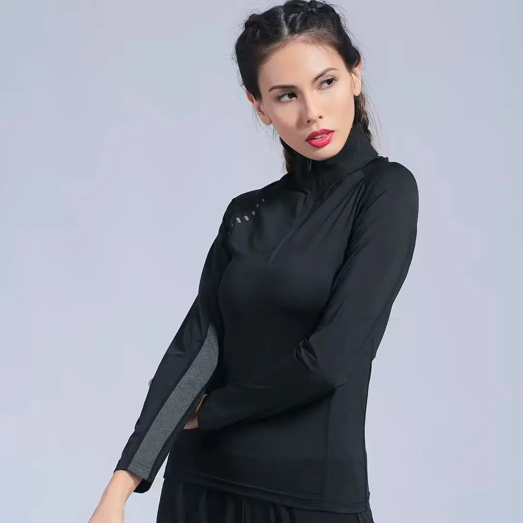 

Half zipper fitness clothes women's sports running training yoga clothes long-sleeved stand-up collar jacket elastic slim