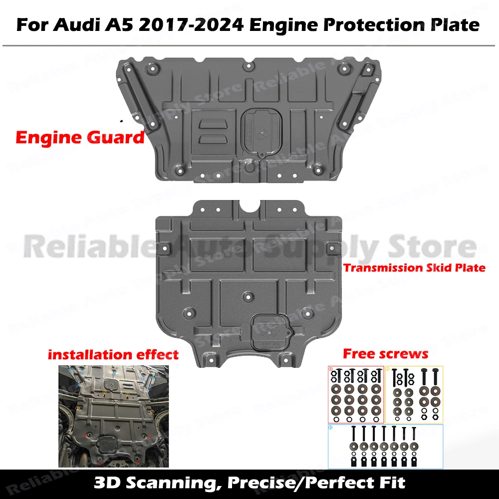 

Engine&Transmission Skid Plate Kit For Audi A5 2017-2024 Anti-Collision Chassis Shield Set Under Engine Bottom Protector Shield