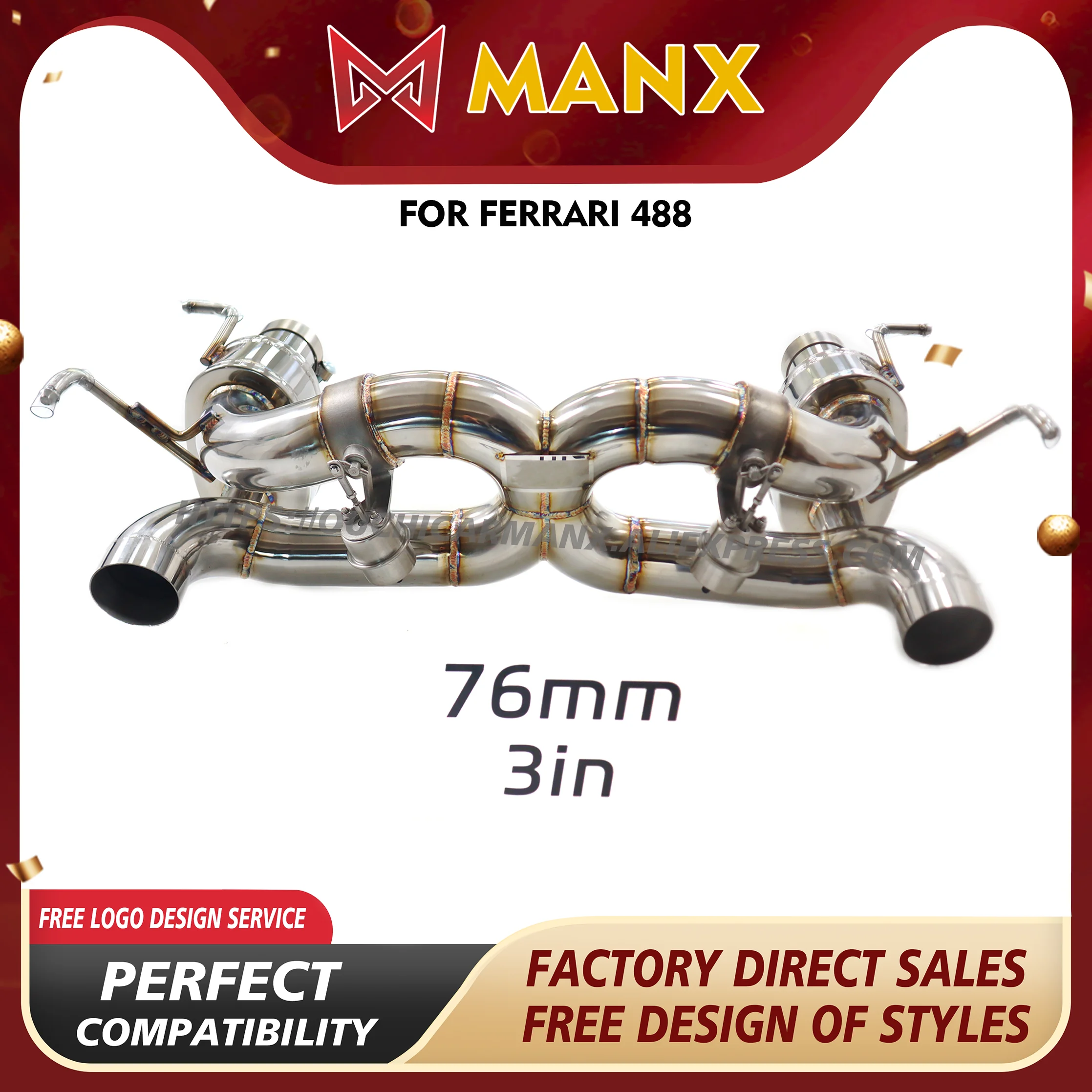 

MANX Exhaust pipe for Ferrari 488 Catback SUS304 Support customization Direct bolt installation Vacuum valve Exquisite Muffler