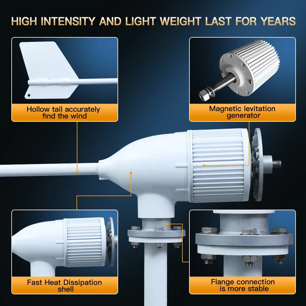 5000w 2000w Horizontal Wind Turbine Generator 24V 48V 96V Free Energy Magnetic Dynamo Strong Power 220v Inverter Output For Home