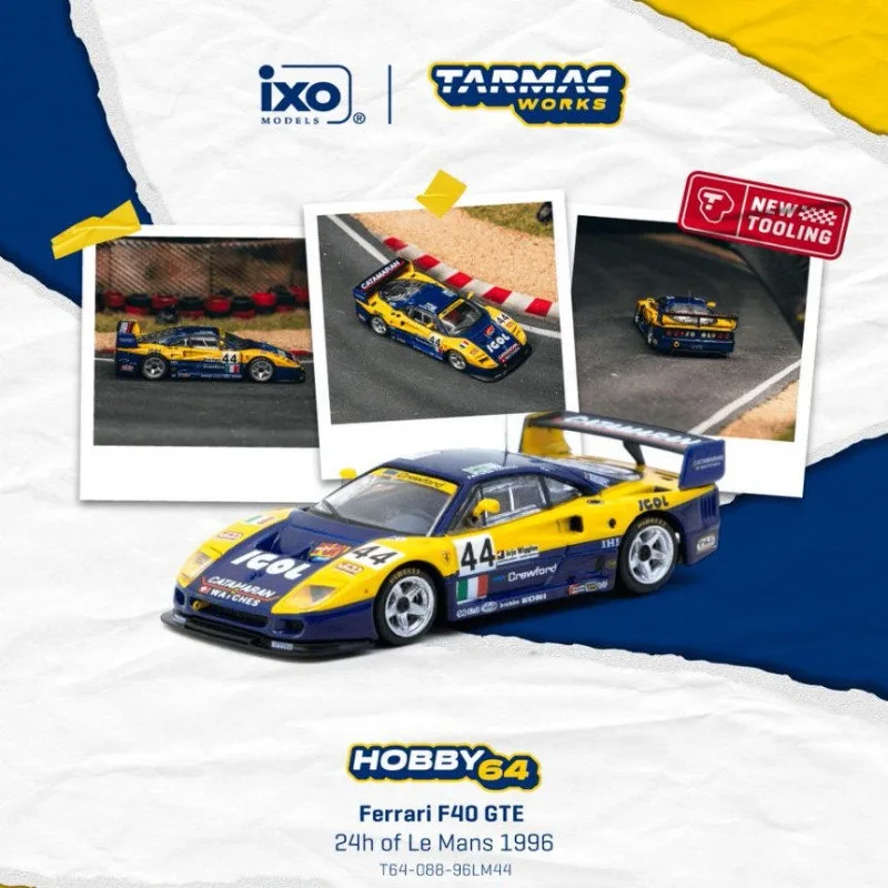 TW 1:64 Ferrari F40 GTE  24h  Le Mans Race 1996 Cast-pressed imitation alloy car model, male toy collection decorative item.
