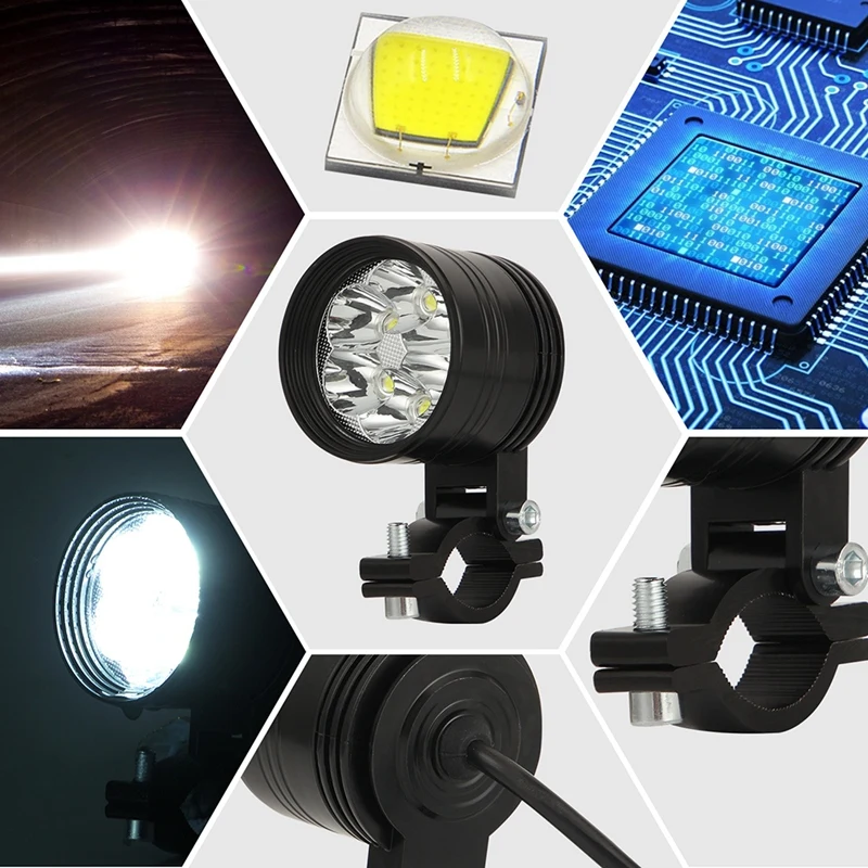 Motorcycle 6 LED Spot Light Headlight Fog Driving Lamp Lights 3 Modes 60W 6000LM 6000K 9-80V Motorcycle Accessories