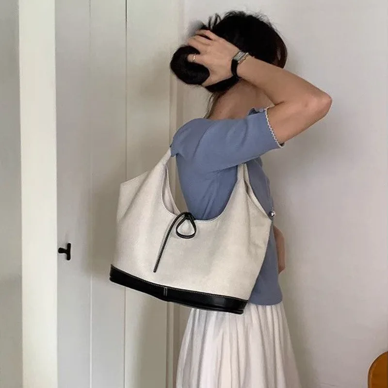 الكورية سعة كبيرة حمل حقيبة المرأة اللحوم تشن ويترم جديد القوس المتخصصة قماش الكتف حقيبة الإبط