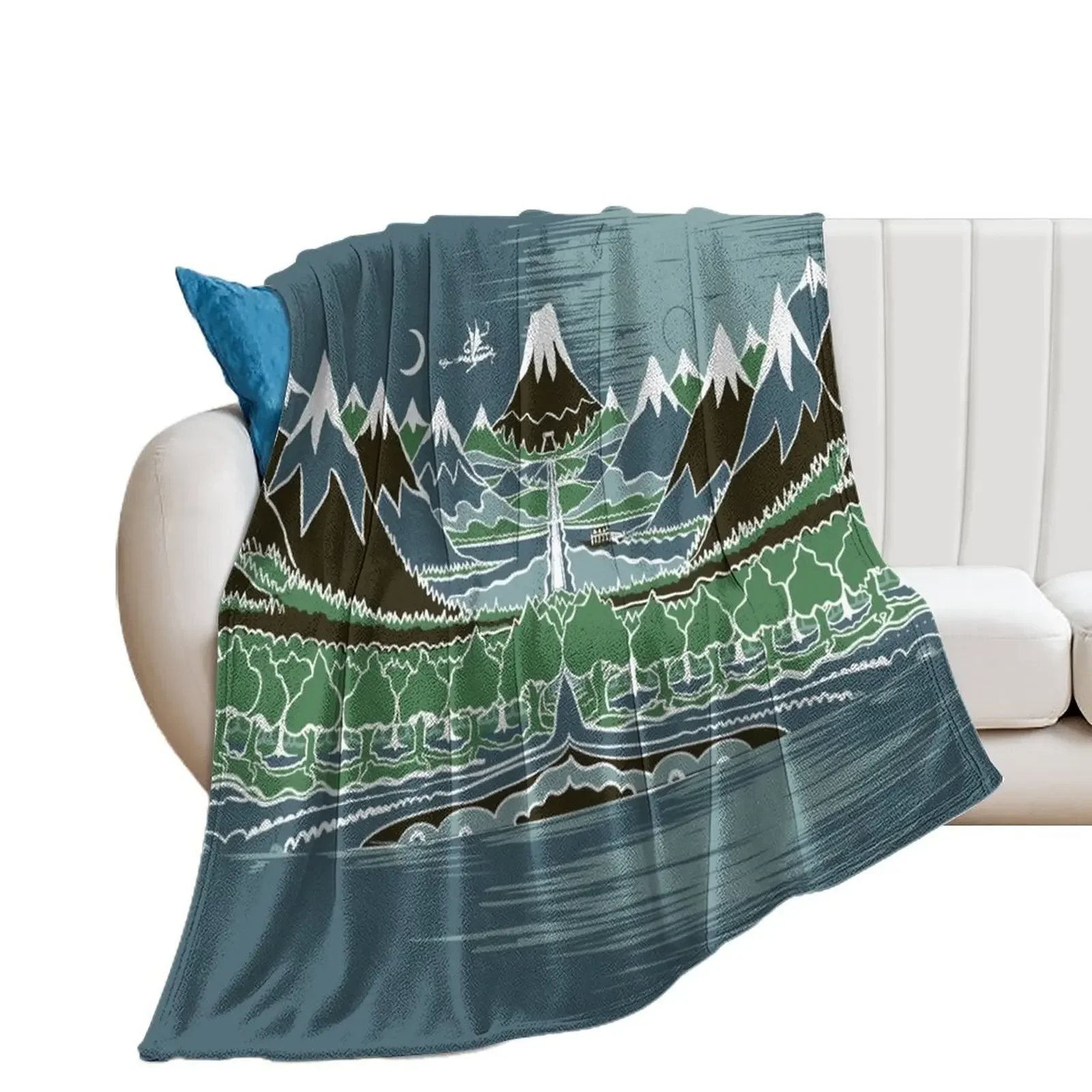 Midnight Forest mountain path in the style of J.R.R.Tolkien Throw Blanket Comforter for winter Softest Blankets