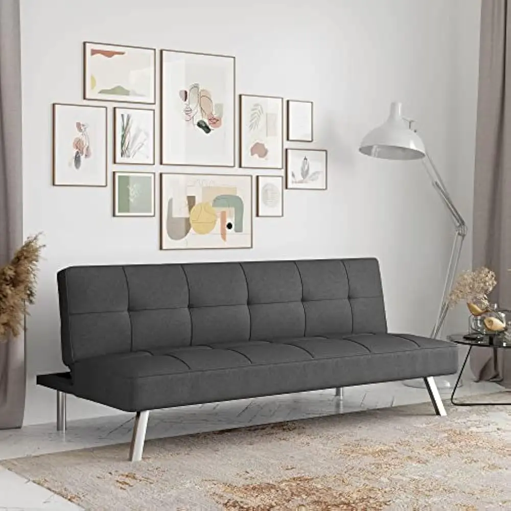 

Living Room Sofa, Convertible Folding Sofas Bed with Chrome Legs, Reclining Leather Couch for Bedroom, Living Room, Sofa Bed