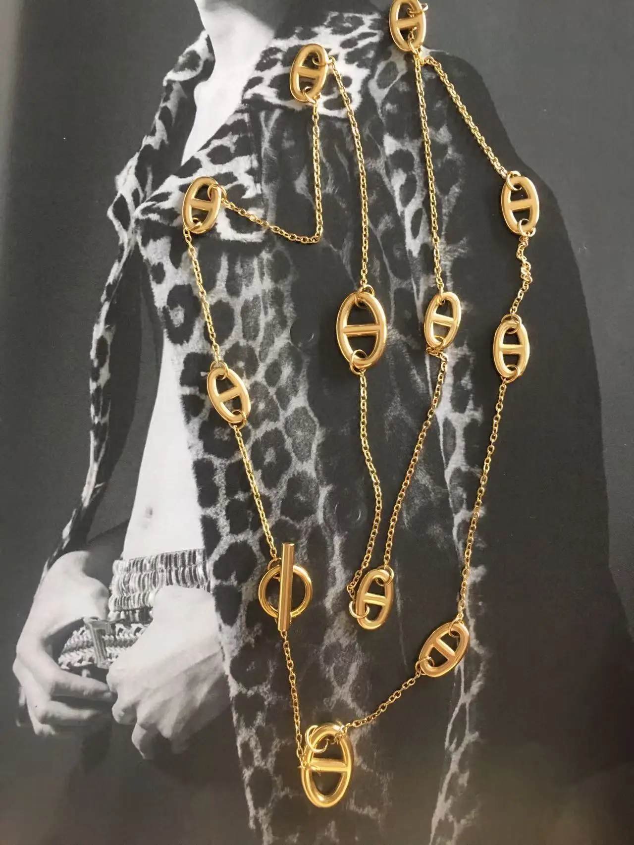 Luxurious 80cm non-fading necklace OT buckle long-sleeved decorative dress shirt T-shirt coat sweater chain high-end feeling new