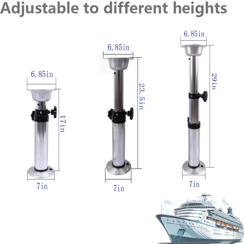 3단 텔레스코픽 RV 테이블 다리, 높이 조절 가능 42-75cm, 캠핑카, 보트, RV 및 요트에 적합