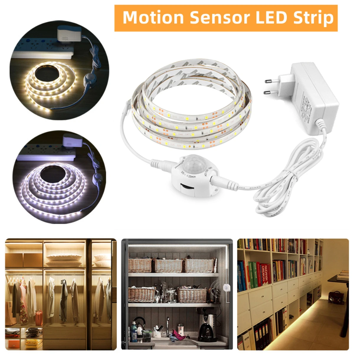 

1m 2m 3m 4m 5m Led Strip Lights for Room Kitcen Led Tape with Motion Sensor 12V Cabinet Closet Stair Lamp Nightlight Decor Lamp