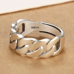 BFCLUB 925 Sterling Silver Rings For Women Men Fine Jewelry Finger Adjustable Open Vintage Chain Ring For Party Birthday Gift