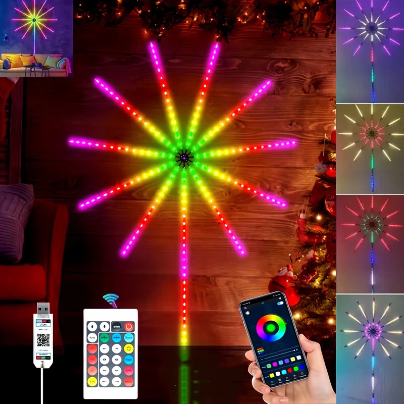 1PC USB Colorful Fireworks Light LED Led Strip RGBIC Bluetooth Voice Control Timing Setting Bar Music for Home Living Room