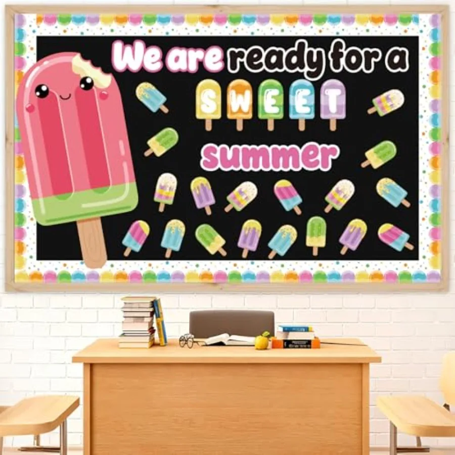 49Pcs Summer Bulletin Board Decorations Set, Popsicle Classroom Door Decoration, We are Ready for A Sweet Summer Ice Pop Paper