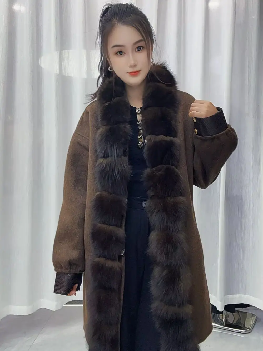Women Longline Double Face Wool Coat Oversized Loose Wool Blend Outerwear Thick Warm Premium Chic Office Wear Cold Season
