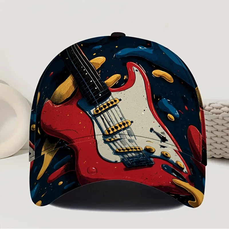 Funky 2D Galactic Music Harmony Baseball Cap Adjustable Polyester Snapback with Vibrant Red Blue Design Full-Body Graphic