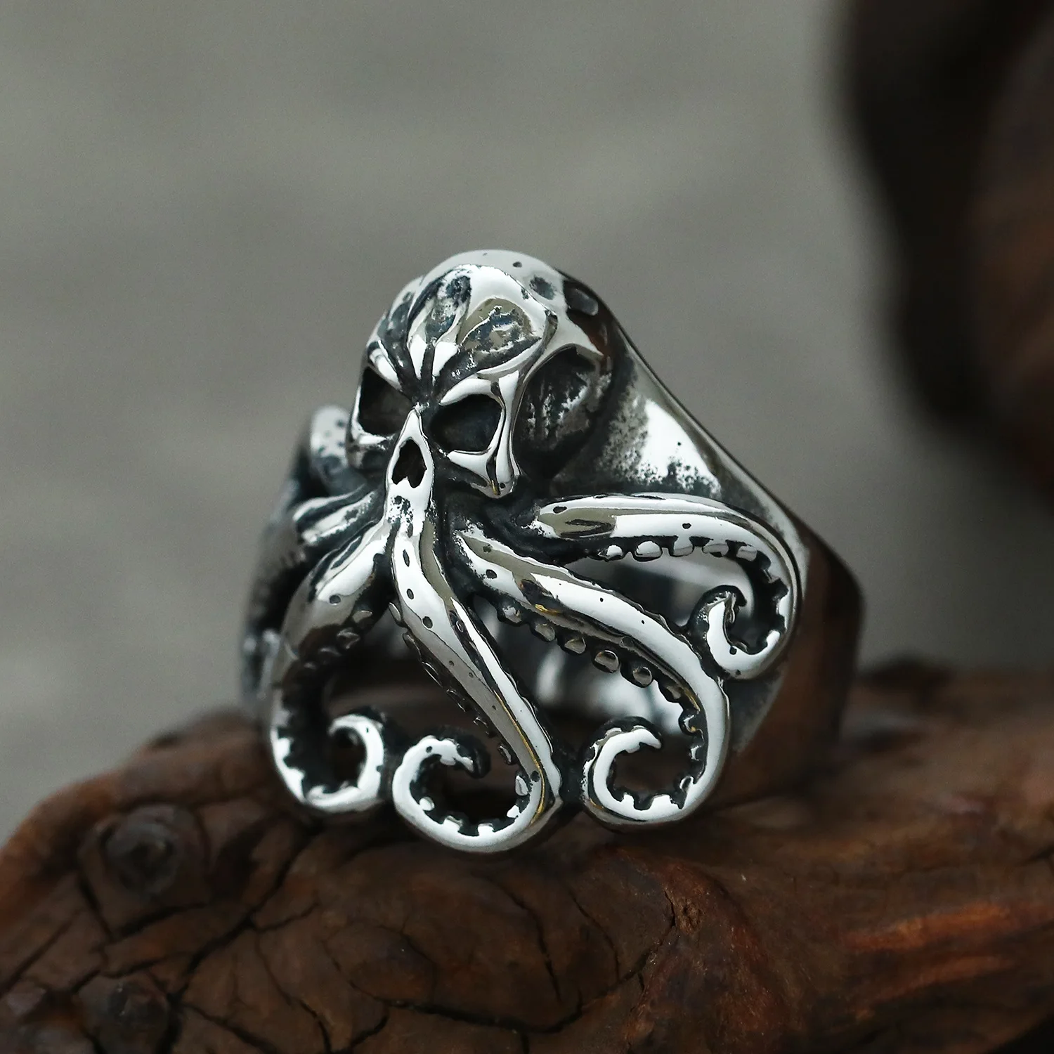 Gothic Cthulhu Mythos Octopus Skull Open Adjustable Ring Men's Punk Hip Hop Jewelry